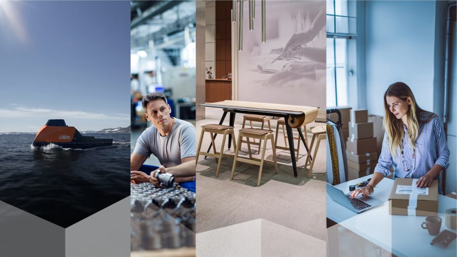 Bildemontasje av fire bilder fra ulike bedriftstyper som reprensenterer SMB.